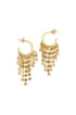 Gold hoop earrings with multiple strands of small, circular, star-shaped charms.