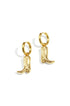 Gold cowboy boot drop earrings with hoop closures