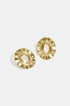 Pair of gold-plated irregular shape stud earrings with a textured, circular design.
