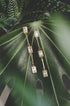 Elara Geometric Earrings: Gold-plated stainless steel drop earrings with clear rectangular zircon stones.