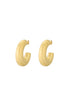 Pair of gold-colored, brushed finish hoop earrings with a geometric shape.