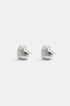 Two silver heart-shaped stud earrings with a matte finish, displayed against a white background.