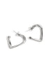 Silver heart-shaped hoop earrings with post backs on a white background.
