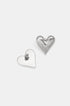 Two silver heart-shaped stud earrings on a white background.