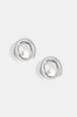 Silver Elysian Circle Stud Earrings with a pearl accent.