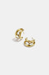 Gold hoop earrings with three clear oval stones set in each.