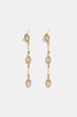 Gold dangle earrings with three marquise-shaped clear stones linked by gold bars.