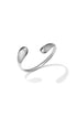 Silver irregular cuff bracelet with rounded ends, casting a shadow on a white background.