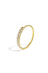 Gold cuff bracelet with two rows of clear rhinestones on a white background.