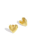 Gold heart-shaped stud earrings with a textured finish.