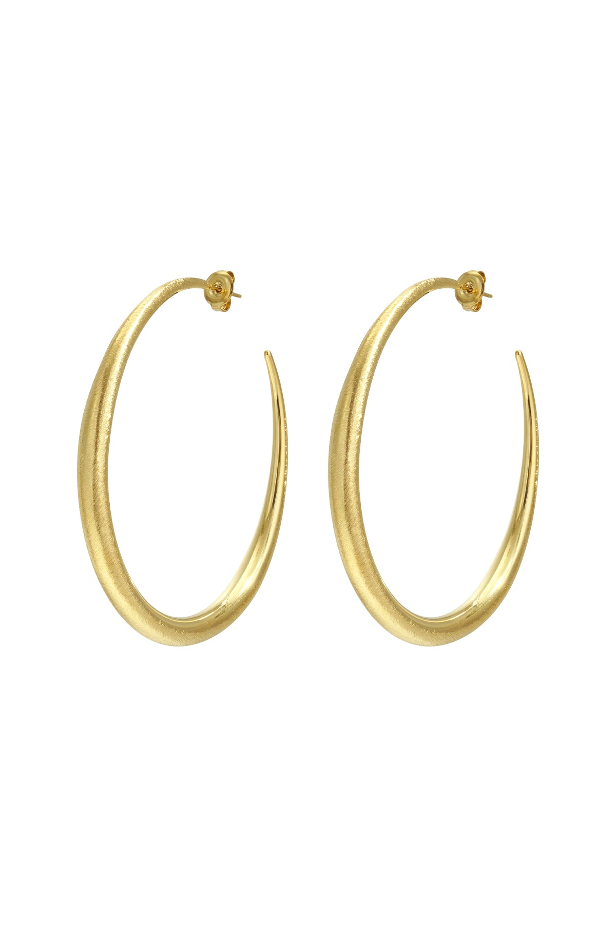 Aurelia Hoop Earrings: A pair of brushed gold-toned hoop earrings with a subtle curve.