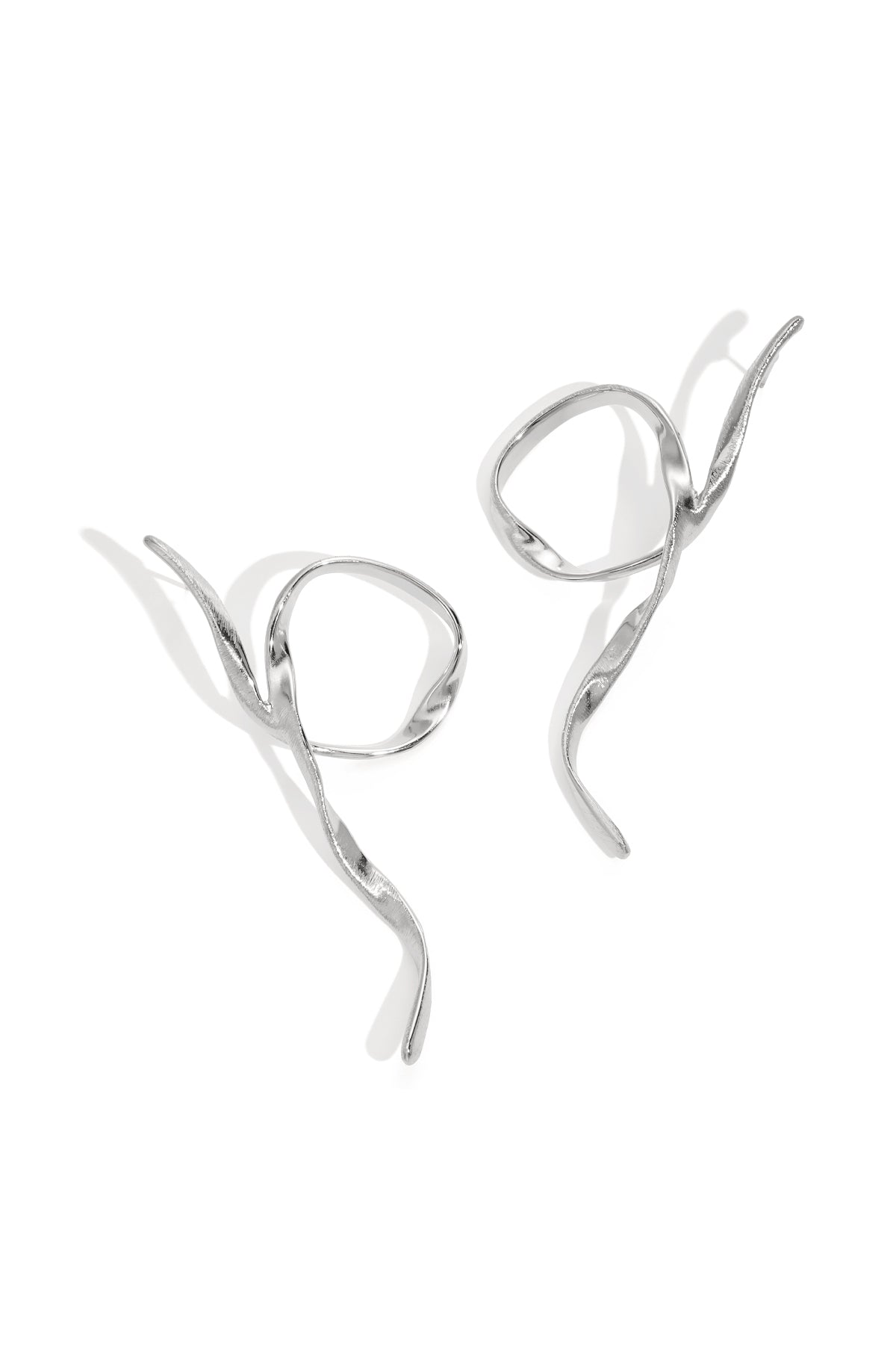Silver abstract wavy line stud earrings