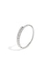 Silver cuff bracelet with two rows of clear rhinestones on a white background.