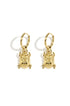 Gold-tone hoop earrings with dangling scarab beetle charms.