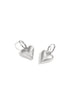 Silver heart drop earrings with hoop closures on a white background.