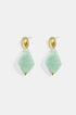 Gold oval studs with translucent mint green diamond-shaped resin drops.