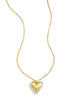 Gold heart pendant necklace with an adjustable clavicle chain.
