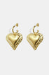 Gold heart drop earrings with a textured surface, attached to a hoop.